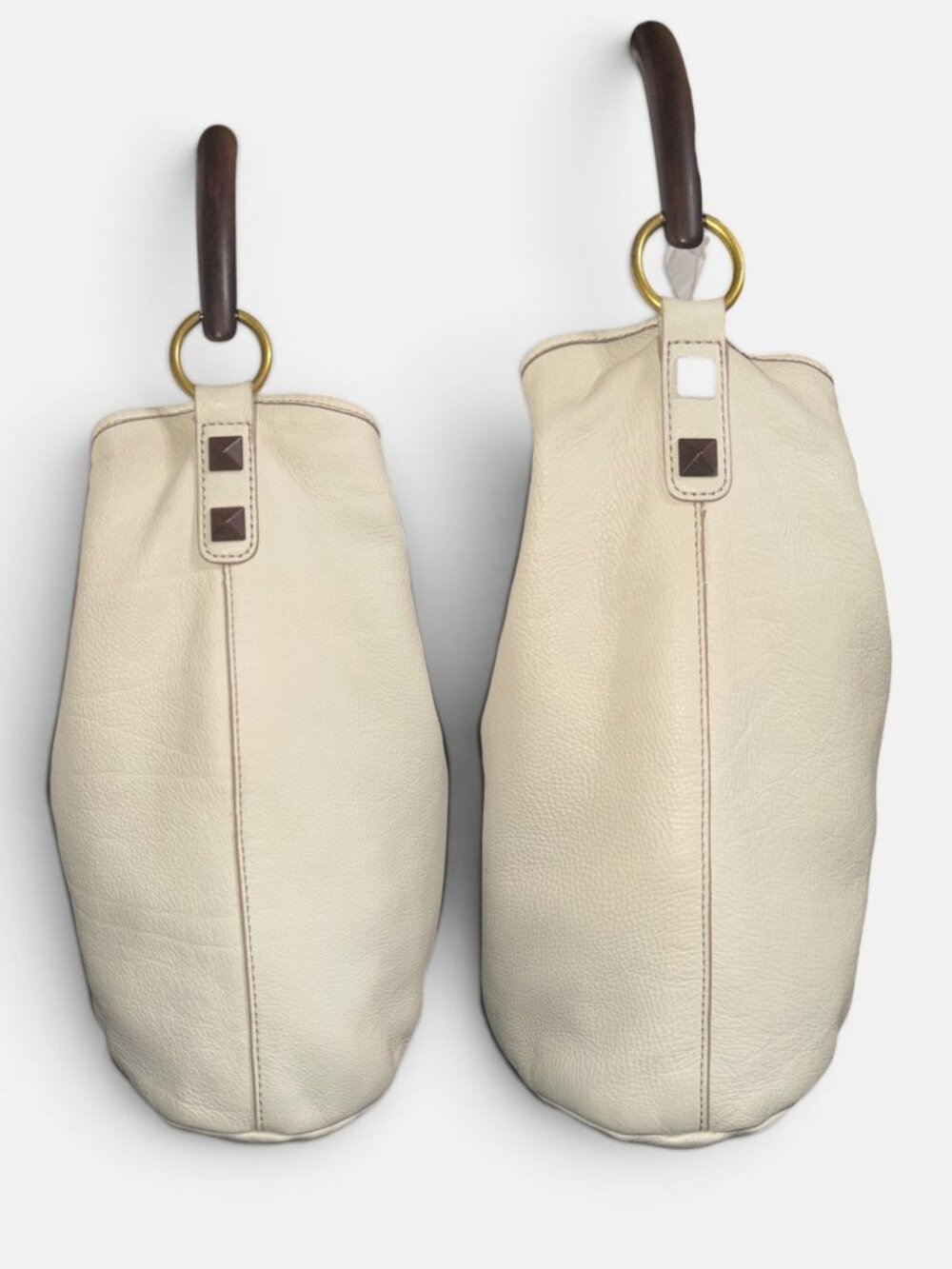 VTG J Crew Horn Handle Hobo Bone White Pebbled Leather Slouchy Shoulder Bag Boho - Picture 8 of 11